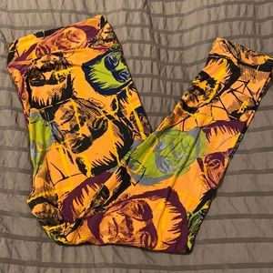 Lularoe Halloween TC Leggings worn once Frankenstein orange and green